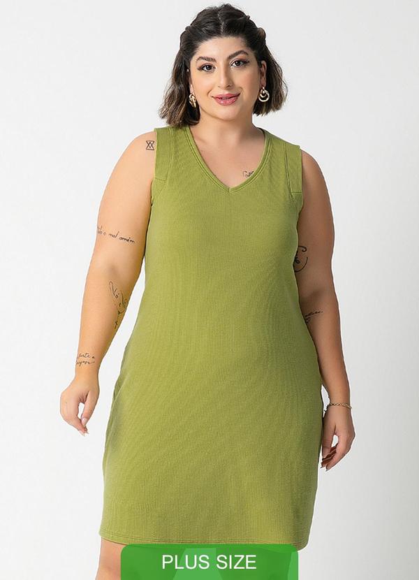 Habana - Vestido Canelado com Decote em V Verde