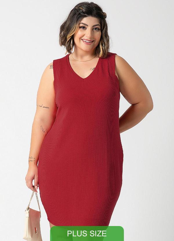 Habana - Vestido Canelado com Decote em V Vermelho