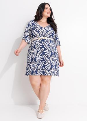 Vestido (Folhagem Azul) em Viscose com Elastano
