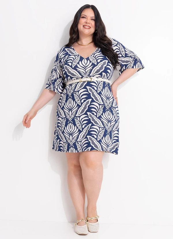 Marguerite - Vestido Folhagem Azul em Viscose com Elastano 2