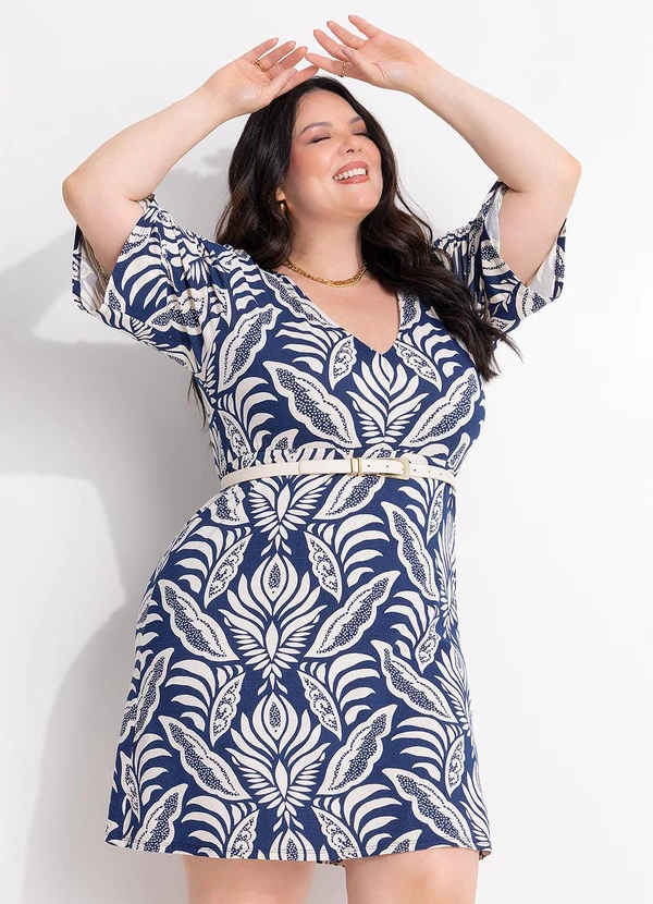 Marguerite - Vestido Folhagem Azul em Viscose com Elastano 3