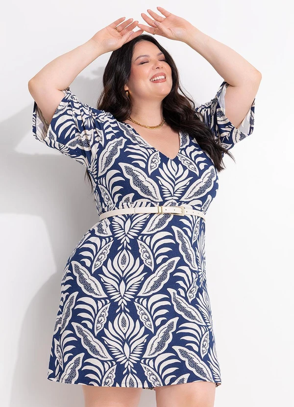 Marguerite - Vestido Folhagem Azul em Viscose com Elastano 5