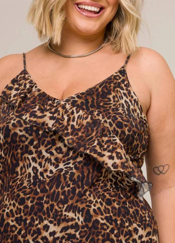 Cess - Vestido Midi com Babado Animal Print Marrom 3