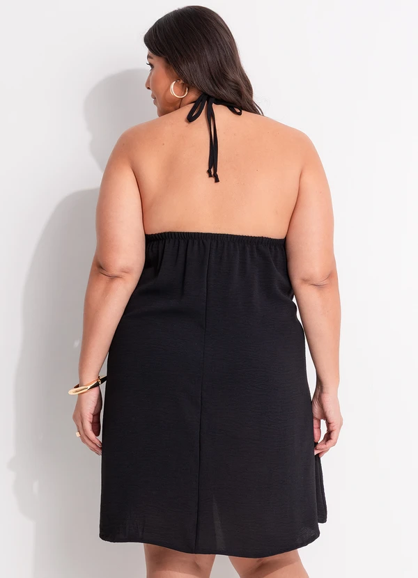 Marguerite - Vestido Preto em  Tecido Plano com Flor 3d 8