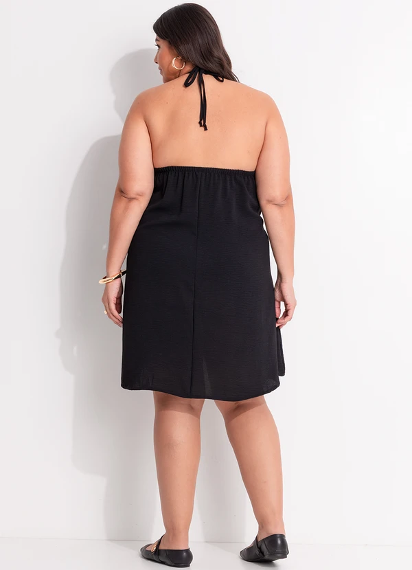 Marguerite - Vestido Preto em  Tecido Plano com Flor 3d 6