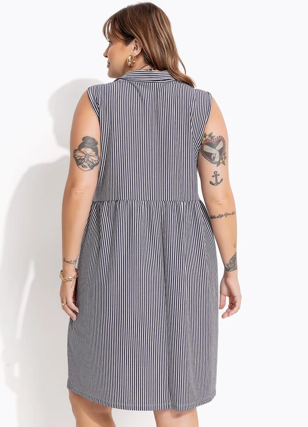Marguerite - Vestido Azul Marinho em Meia Malha Listrada 2