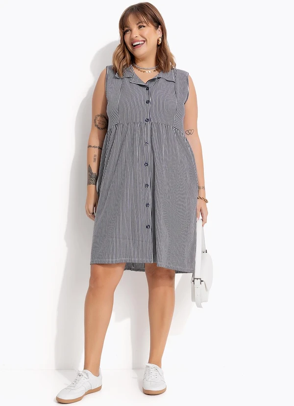 Marguerite - Vestido Azul Marinho em Meia Malha Listrada 3