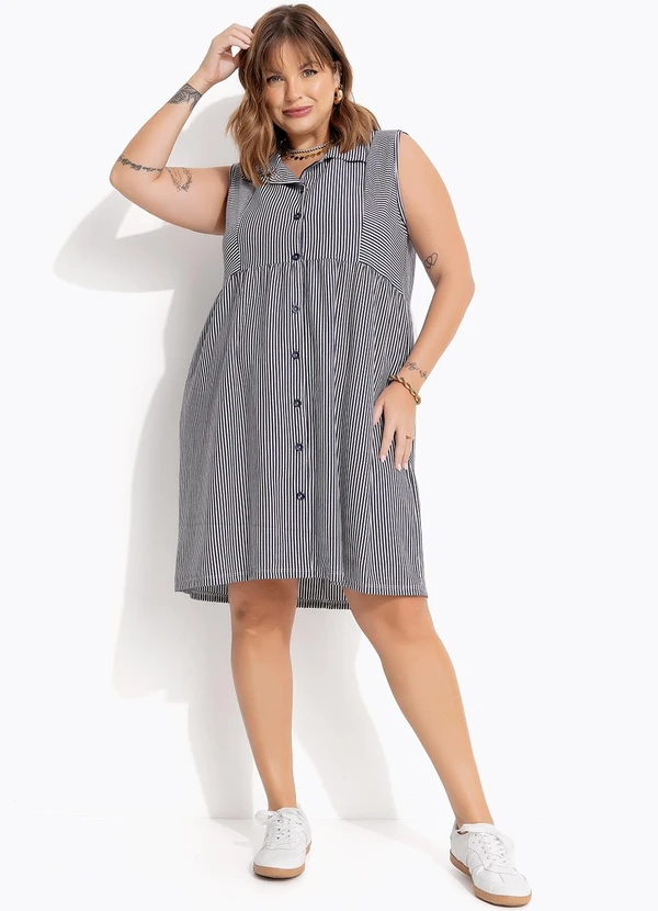 Marguerite - Vestido Azul Marinho em Meia Malha Listrada 5