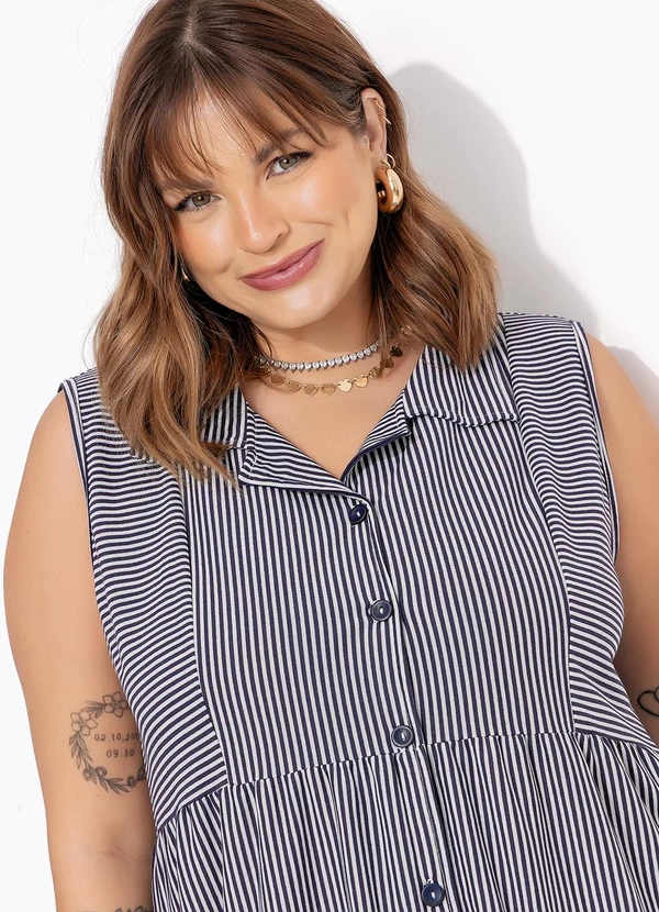 Marguerite - Vestido Azul Marinho em Meia Malha Listrada 6