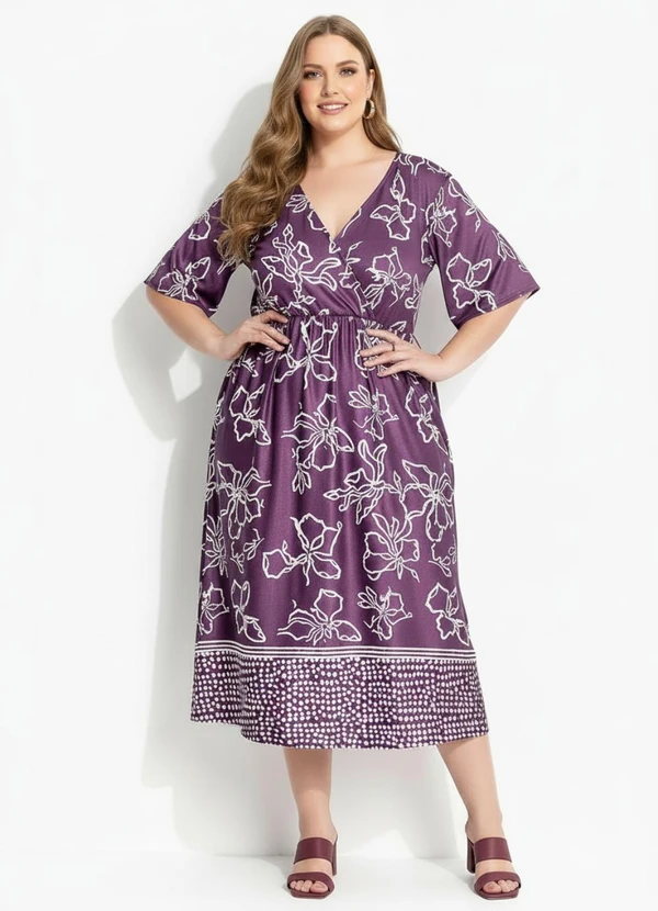 Marguerite - Vestido Barrado Roxo em Malha