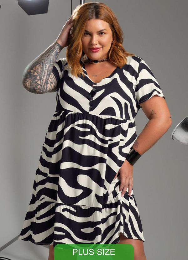 Cativa - Vestido Plus Size Estampado Bege