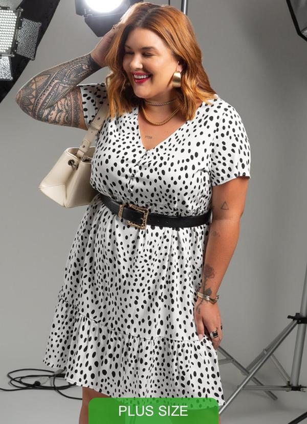 Cativa - Vestido Plus Size Estampado Branco 1