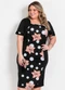 Marguerite - Vestido Marinho com Recorte Estampado Plus Size - variação: Poá Hibisco