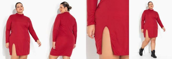 Vestido Vermelho com Fenda na Frente Plus Size
