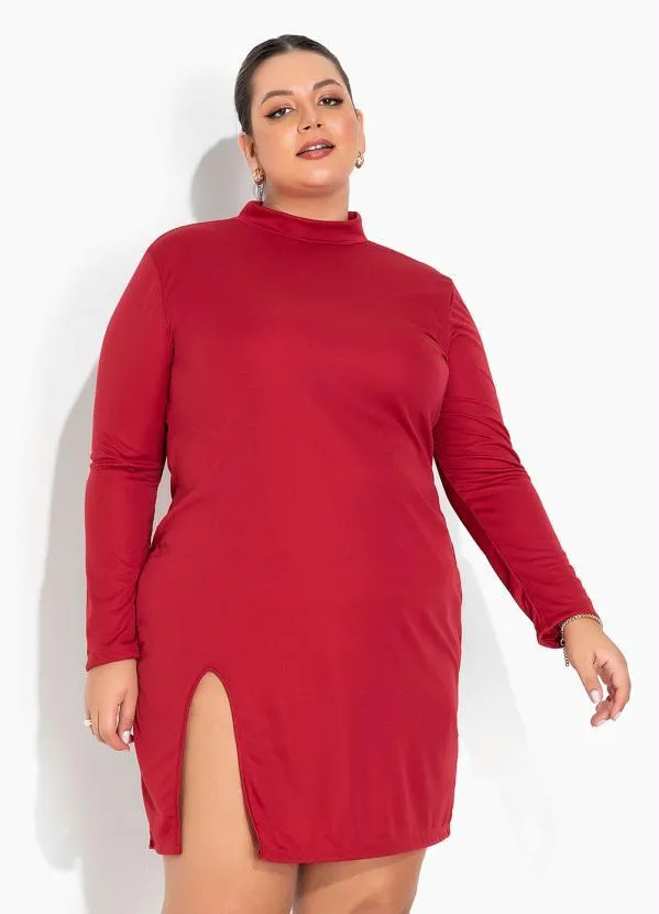 Marguerite - Vestido Vermelho com Fenda na Frente Plus Size