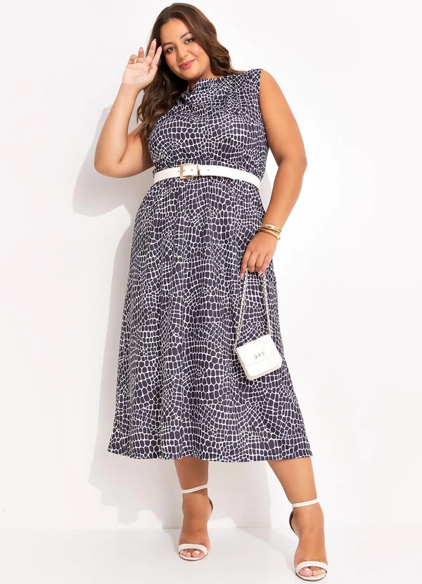 Marguerite - Vestido Abstrata em Jersey Acetinado