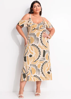 Marguerite - Vestido Abstrato Bege em Malha de Viscose - MARGUERITE