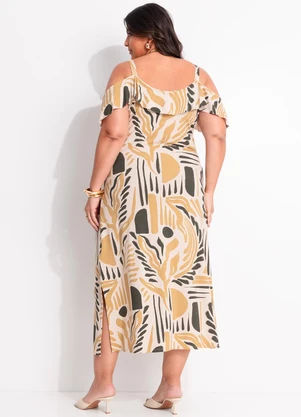 Marguerite - Vestido Abstrato Bege em Malha de Viscose - MARGUERITE