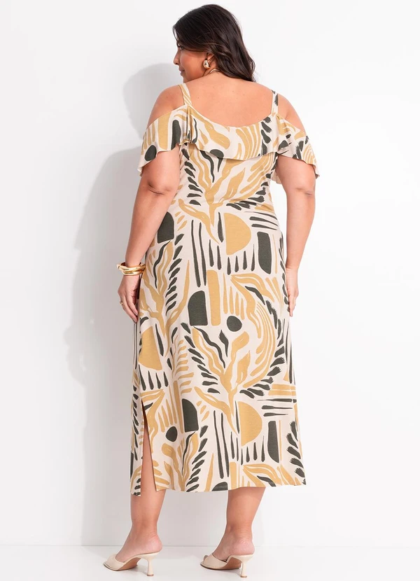 Marguerite - Vestido Abstrato Bege em Malha de Viscose 6