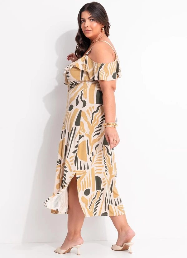 Marguerite - Vestido Abstrato Bege em Malha de Viscose 3