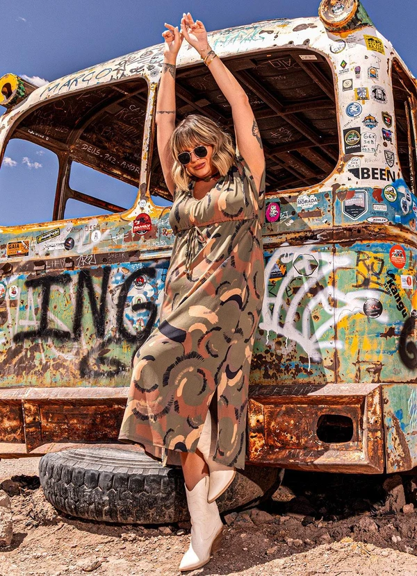 Marguerite - Vestido Abstrato Camuflado em Malha com Elastano 5