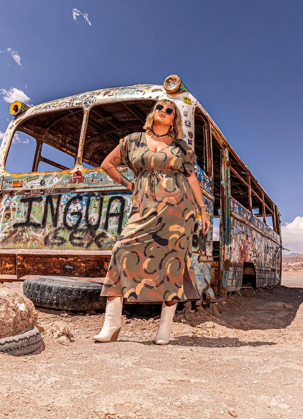 Marguerite - Vestido Abstrato Camuflado em Malha com Elastano 9