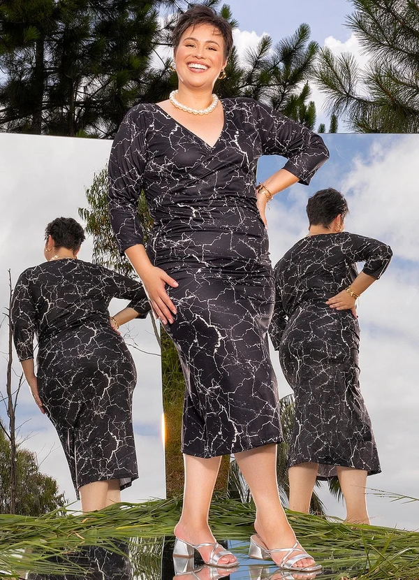 Marguerite - Vestido Abstrato Preto em Malha 3