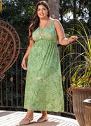 Vestido Abstrato Verde em Malha de Viscose