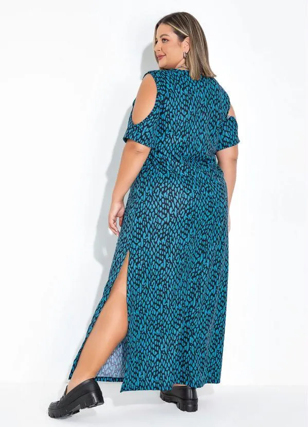 Marguerite - Vestido Animal Print Azul com Fendas Plus Size 2