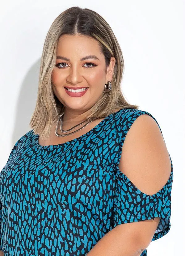 Marguerite - Vestido Animal Print Azul com Fendas Plus Size 3