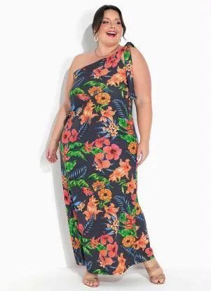 Marguerite - Vestido Assmétrico Floral Marinho Plus Size - MARGUERITE