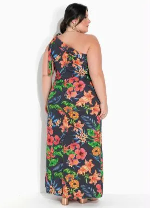 Marguerite - Vestido Assmétrico Floral Marinho Plus Size - MARGUERITE