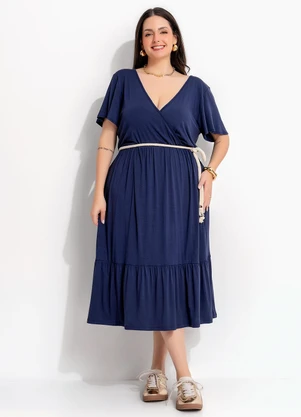 Marguerite - Vestido Azul Marinho em Malha de Viscose com Corda na Cintura - MARGUERITE
