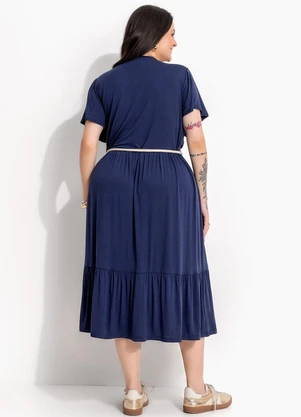 Marguerite - Vestido Azul Marinho em Malha de Viscose com Corda na Cintura - MARGUERITE