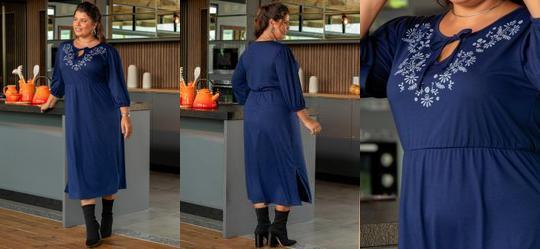 Vestido Azul Marinho em Poliviscose