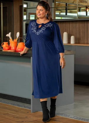 Marguerite - Vestido Azul Marinho em Poliviscose - MARGUERITE