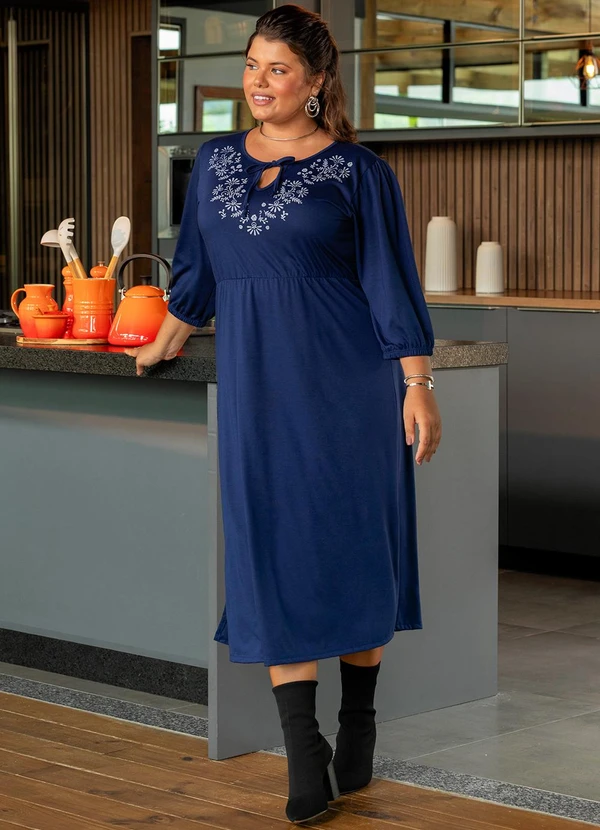 Vestido Azul Marinho em Poliviscose Marguerite