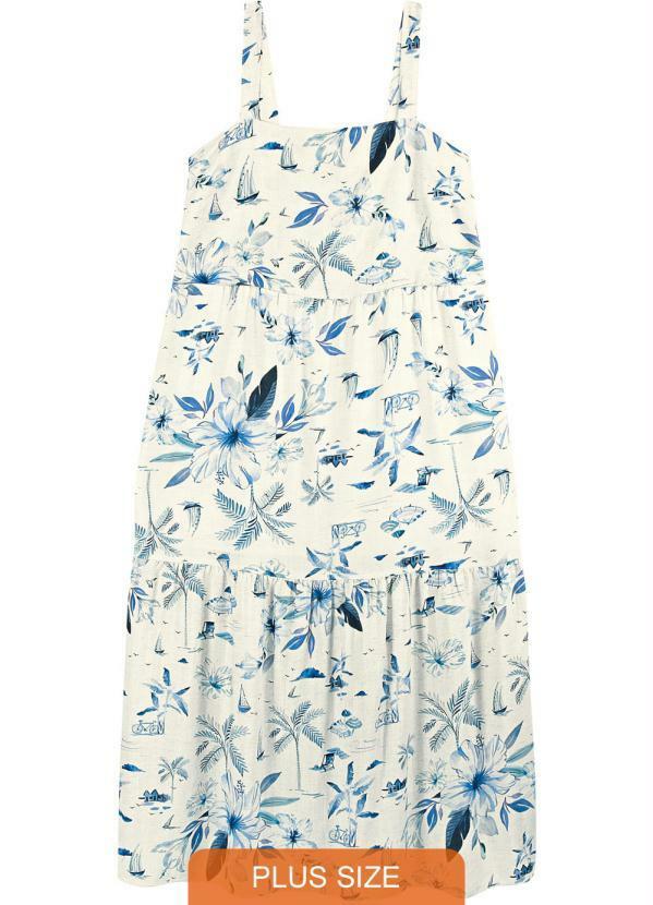 Malwee - Vestido Branco Longo Feminino Floral