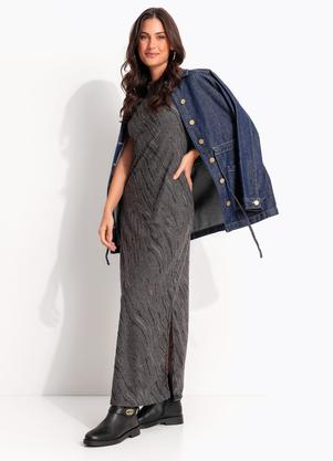 Vestido Coluna (Cinza) em Malha Jacquard Texturizada