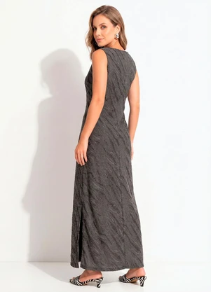 Quintess - Vestido Coluna  Cinza em Malha Jacquard Texturizada - QUINTESS