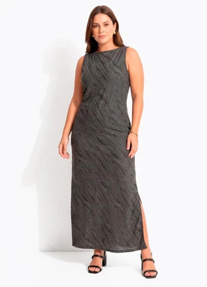 Quintess - Vestido Coluna  Cinza em Malha Jacquard Texturizada - QUINTESS