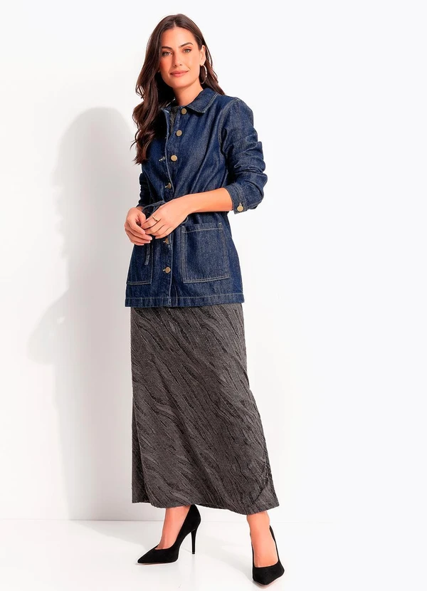 Quintess - Vestido Coluna  Cinza em Malha Jacquard Texturizada 5