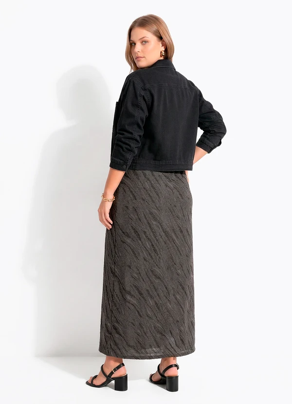 Quintess - Vestido Coluna  Cinza em Malha Jacquard Texturizada 8