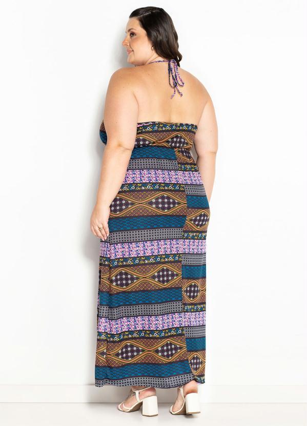 Outlet - Vestido Étnico Azul Frente Única Plus Size 2