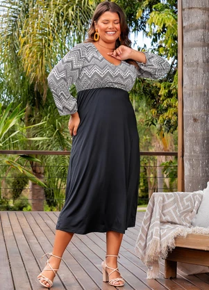 Marguerite - Vestido Étnico Preto em Poliflex - MARGUERITE