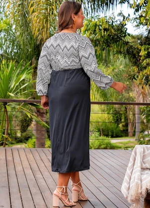 Marguerite - Vestido Étnico Preto em Poliflex - MARGUERITE