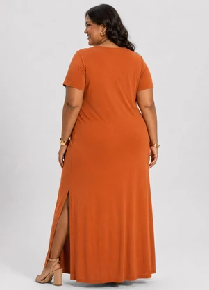 Infinita Cor - Vestido Feminino Midi Plus Size Laranja - INFINITA COR