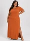 Infinita Cor - Vestido Feminino Midi Plus Size Marrom - variação: Laranja
