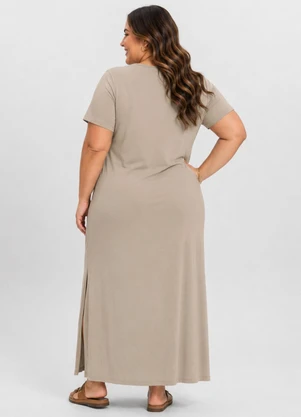 Infinita Cor - Vestido Feminino Midi Plus Size Marrom - INFINITA COR