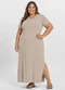 Infinita Cor - Vestido Feminino Midi Plus Size Marrom - variação: Marrom